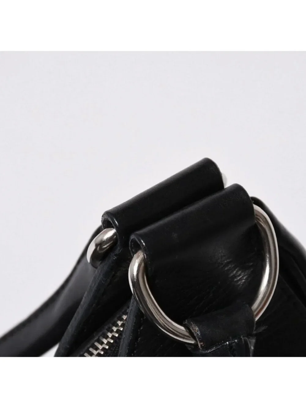 Prada Black Leather Handbag Silver Metal Patent Plate